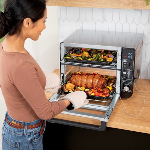 Ninja® DCT451 Horno doble inteligente 12 en 1 con FlexDoor™, FlavorSeal y Smart Finish™, horno superior rápido